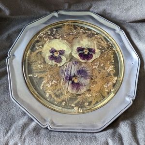 Vintage Silver ColorFlo Pansy Resin Tray Silver and Resin